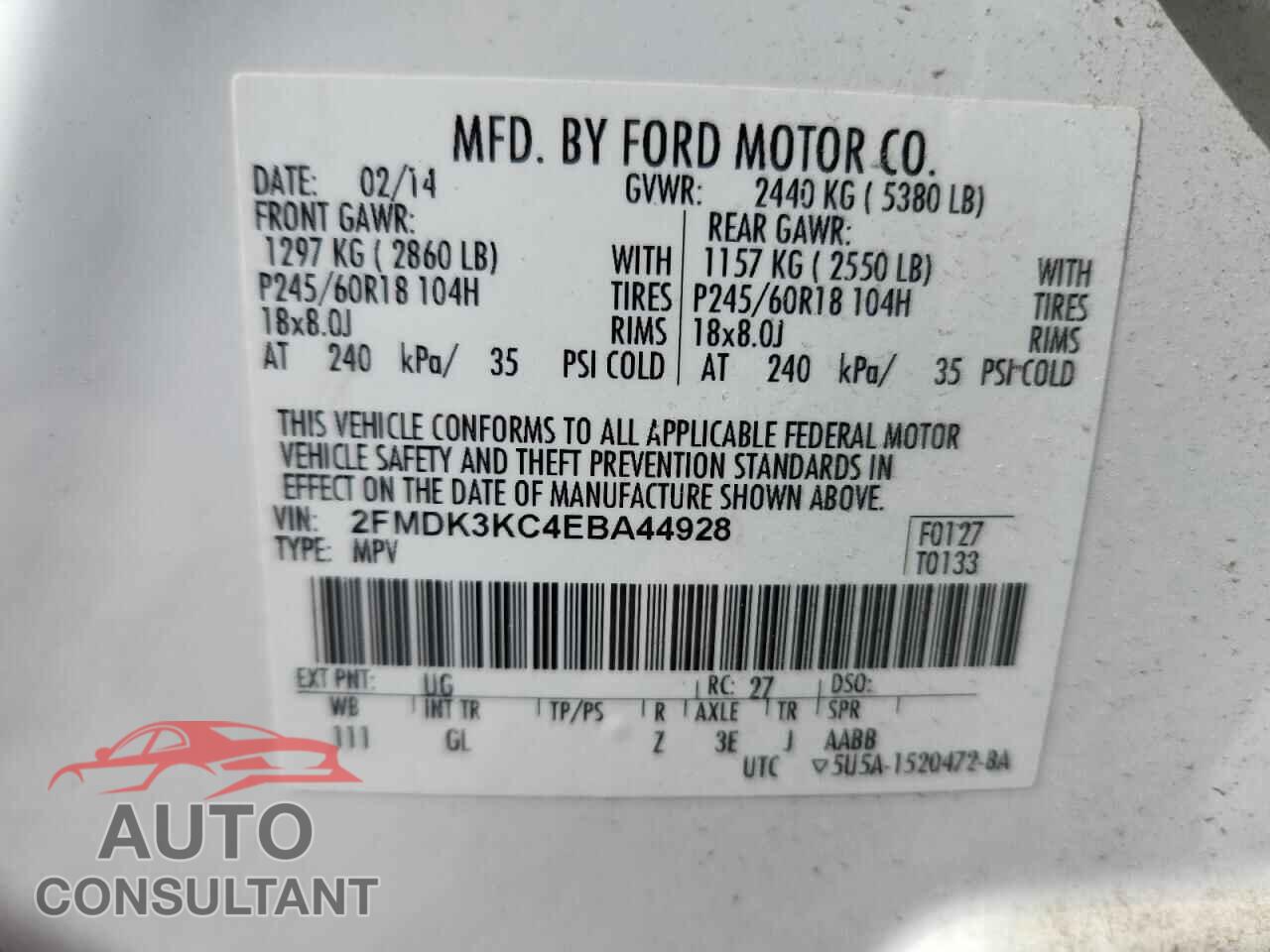 FORD EDGE 2014 - 2FMDK3KC4EBA44928