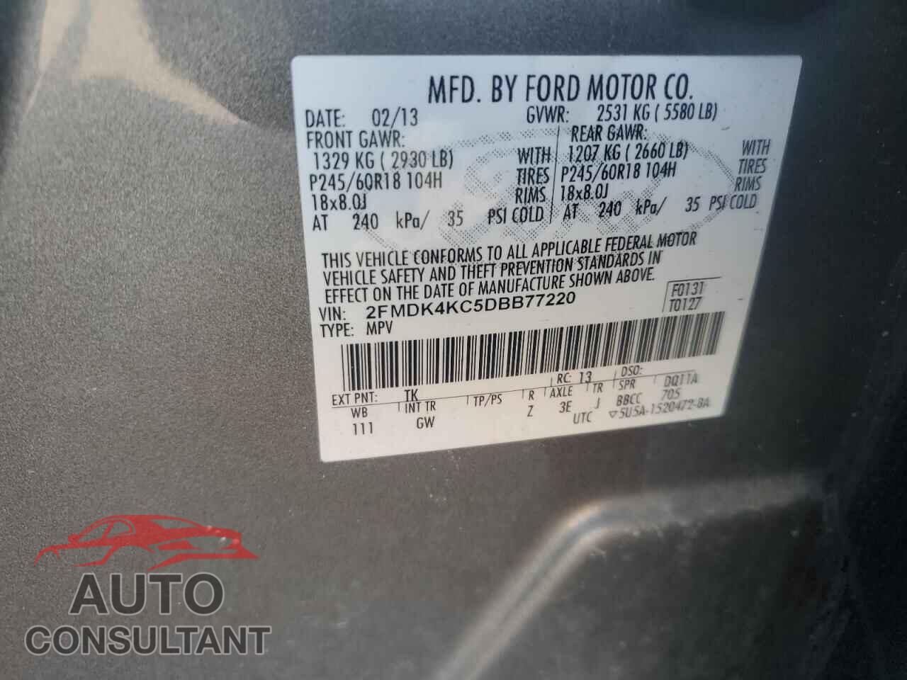 FORD EDGE 2013 - 2FMDK4KC5DBB77220