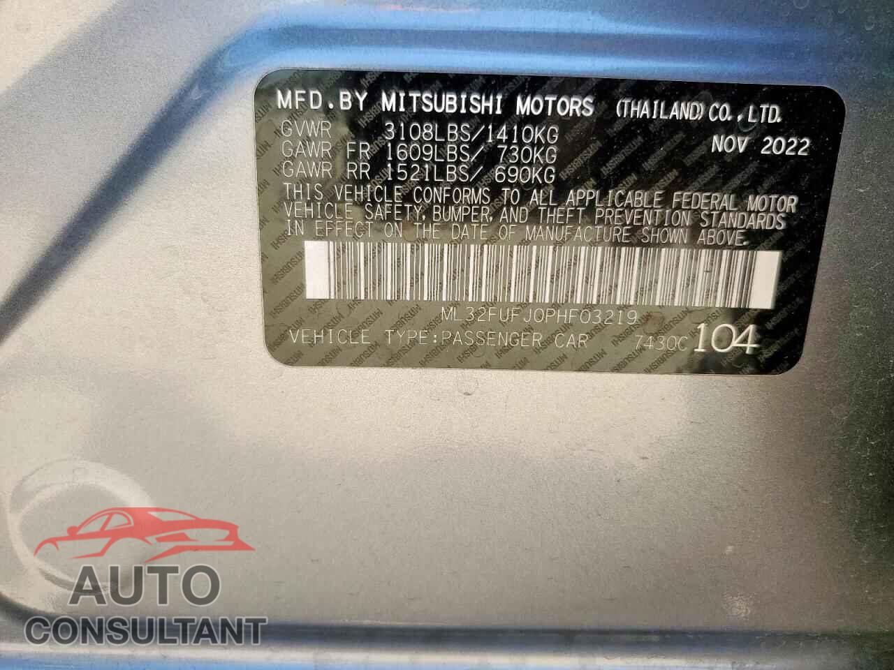 MITSUBISHI MIRAGE 2023 - ML32FUFJ0PHF03219