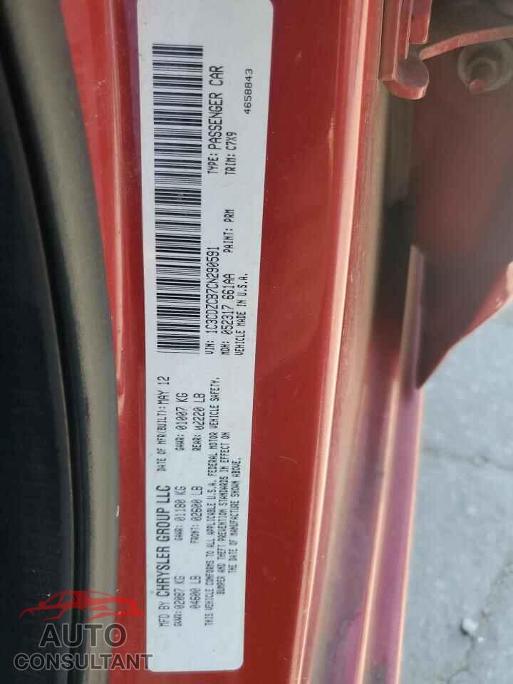 DODGE AVENGER 2012 - 1C3CDZCB7CN290591