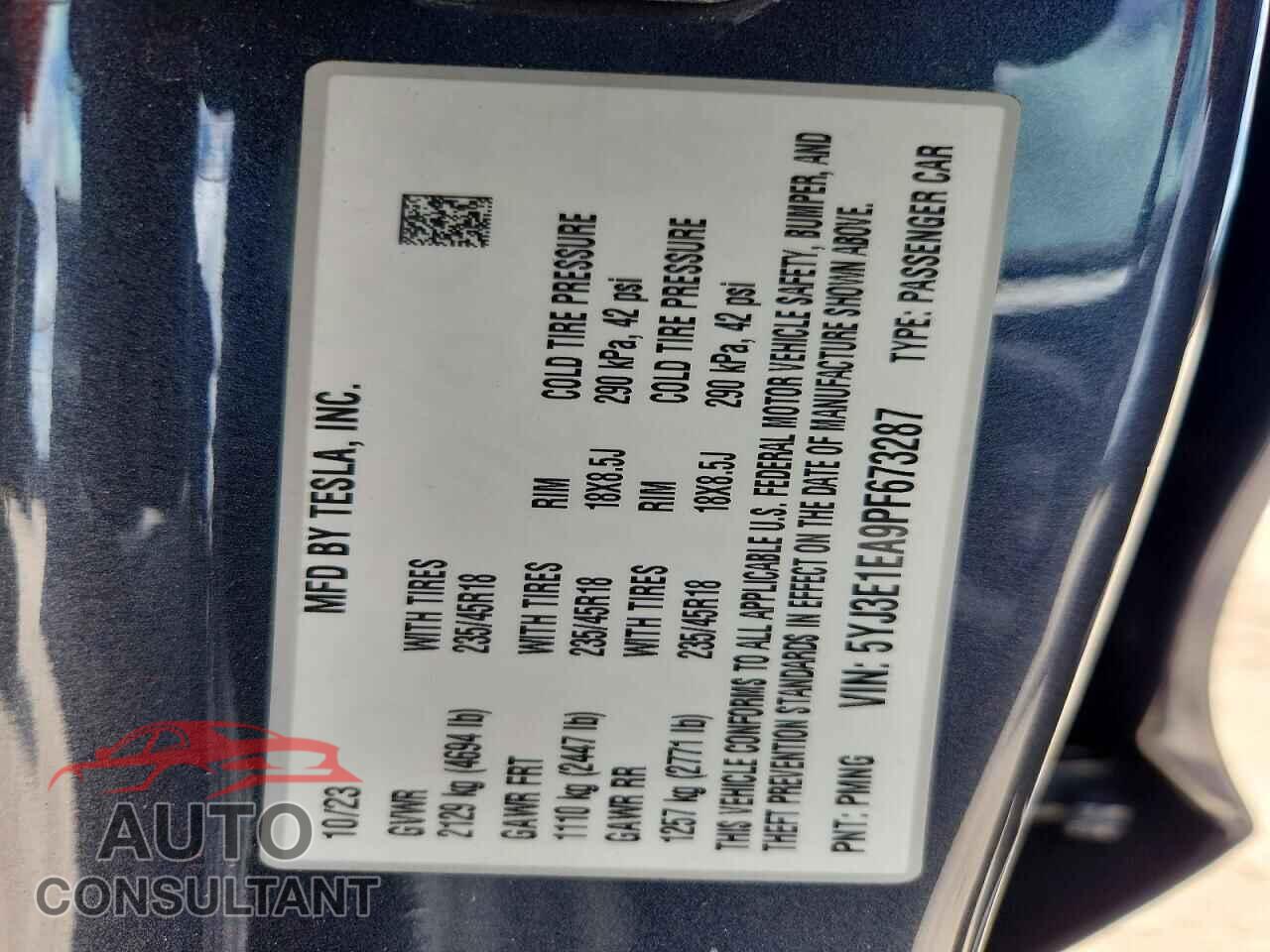 TESLA MODEL 3 2023 - 5YJ3E1EA9PF673287