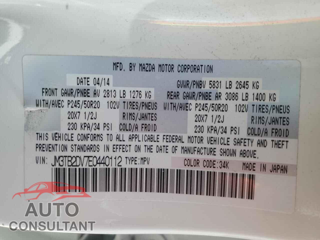 MAZDA CX-9 2014 - JM3TB2DV7E0440112
