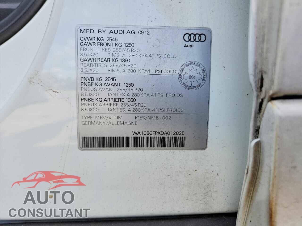 AUDI Q5 2013 - WA1C8CFPXDA012825