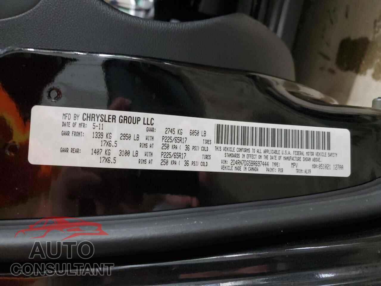 DODGE CARAVAN 2011 - 2D4RN7DG5BR697444