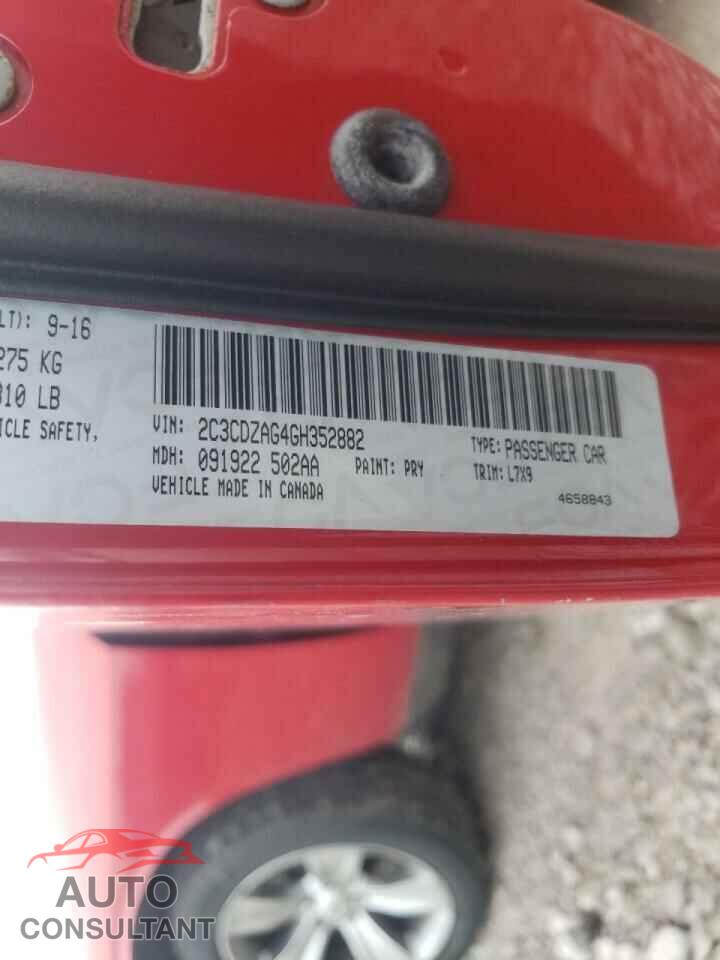 DODGE CHALLENGER 2016 - 2C3CDZAG4GH352882