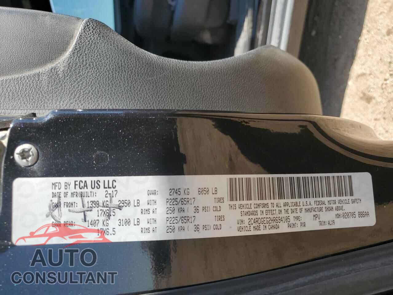 DODGE CARAVAN 2017 - 2C4RDGEG2HR694105