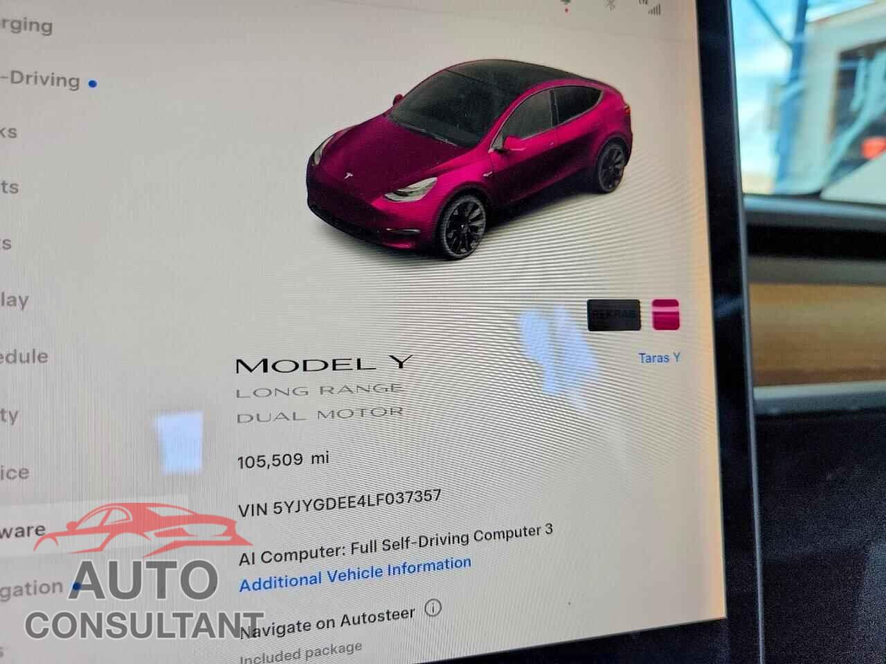 TESLA MODEL Y 2020 - 5YJYGDEE4LF037357