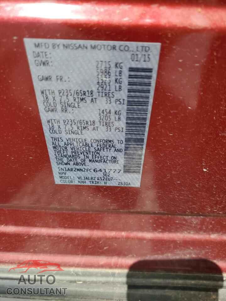NISSAN PATHFINDER 2015 - 5N1AR2MN2FC641777