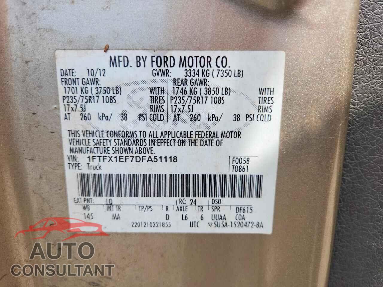 FORD F150 2013 - 1FTFX1EF7DFA51118
