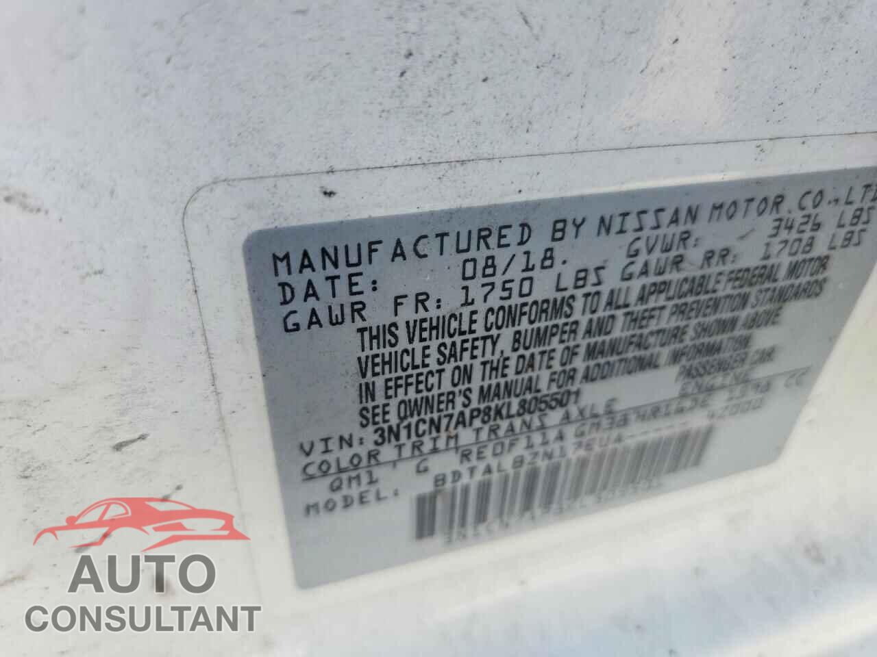 NISSAN VERSA 2019 - 3N1CN7AP8KL805501