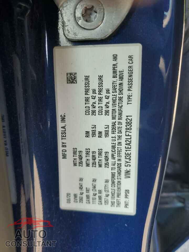 TESLA MODEL 3 2020 - 5YJ3E1EA2LF783821