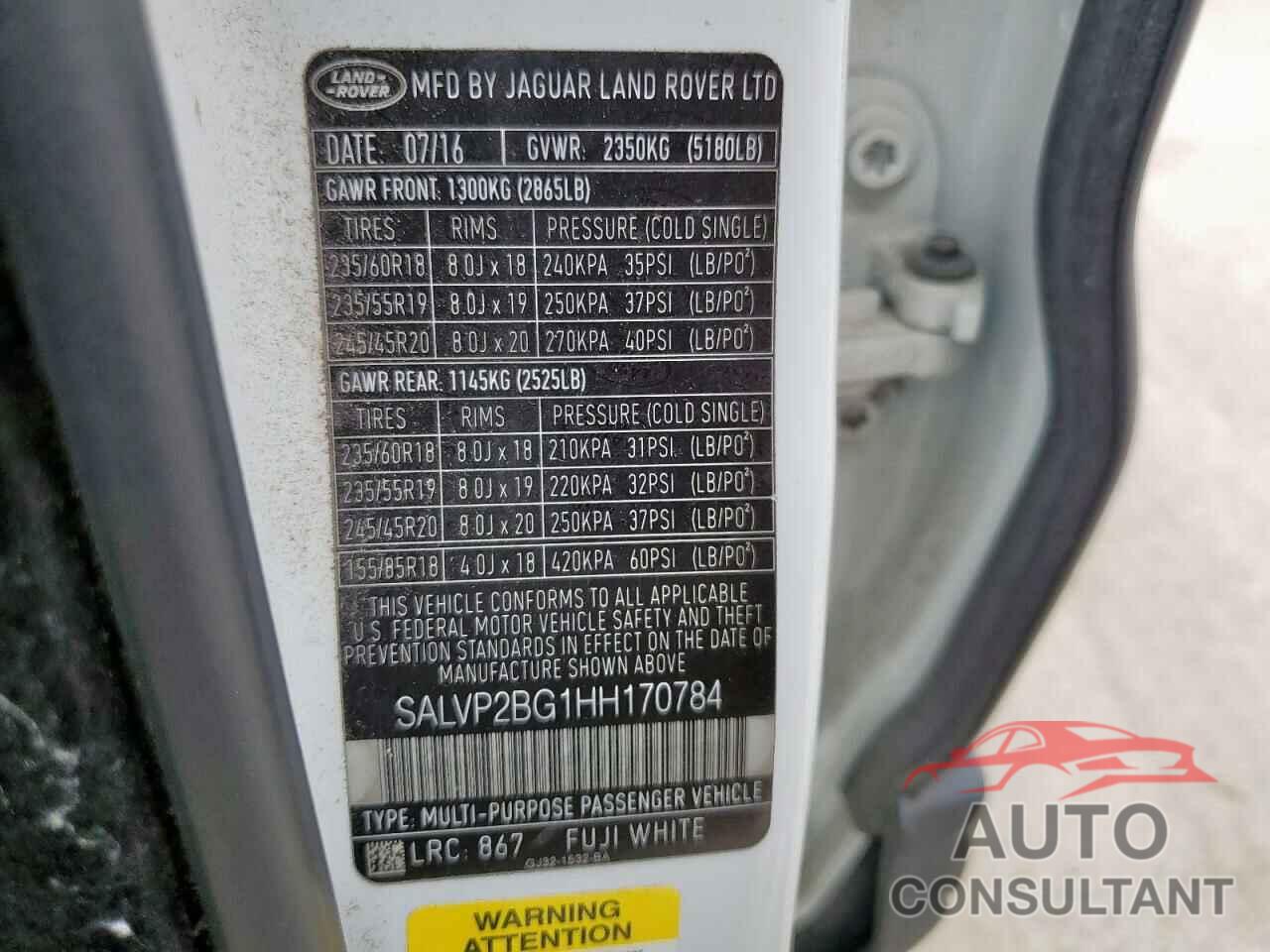 LAND ROVER RANGEROVER 2017 - SALVP2BG1HH170784