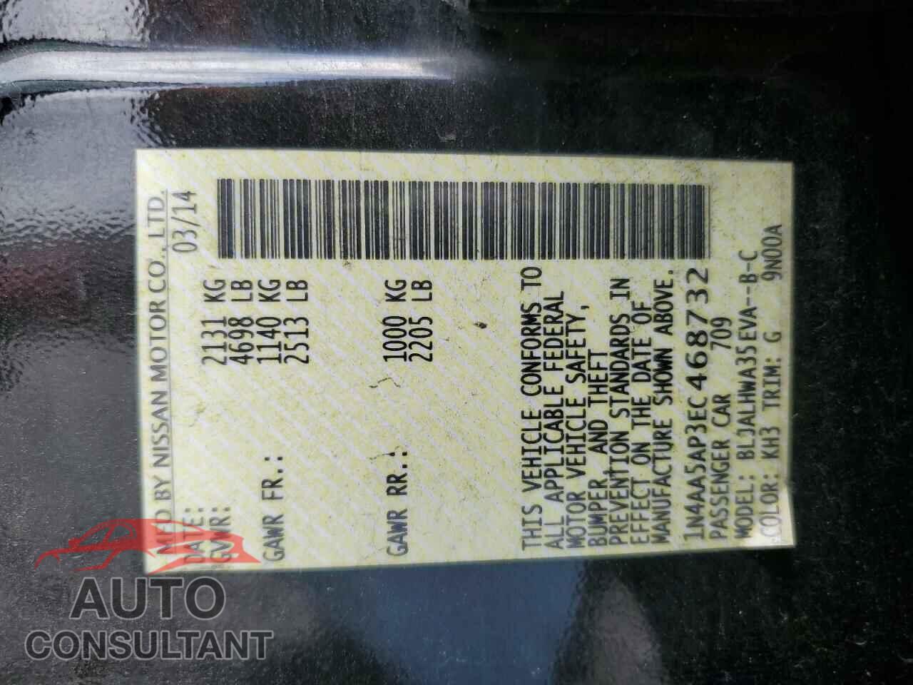 NISSAN MAXIMA 2014 - 1N4AA5AP3EC468732