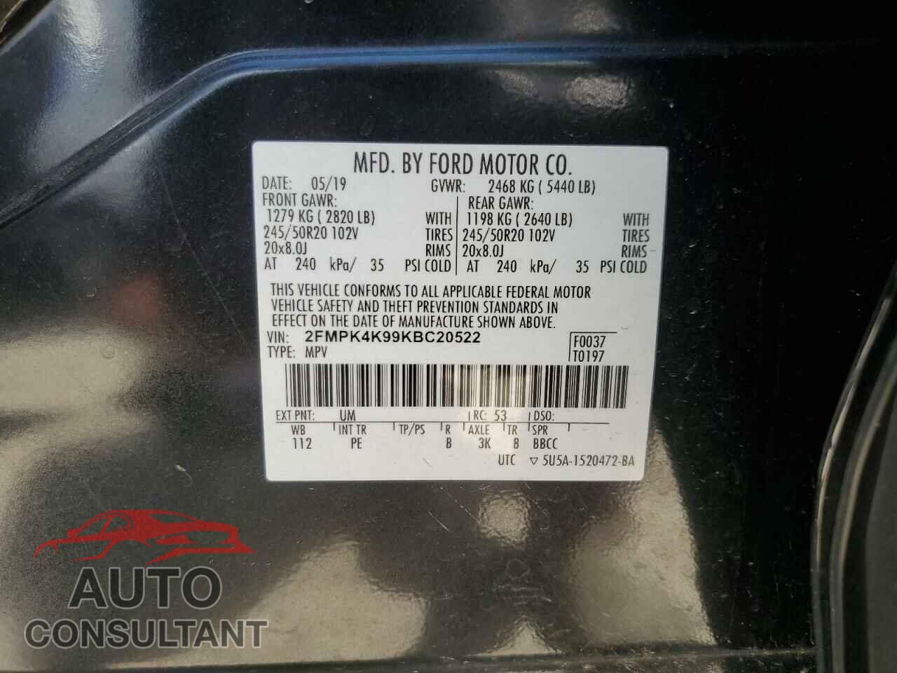 FORD EDGE 2019 - 2FMPK4K99KBC20522