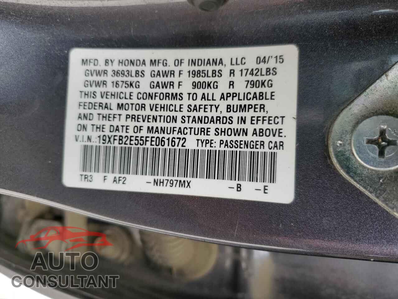 HONDA CIVIC 2015 - 19XFB2E55FE061672