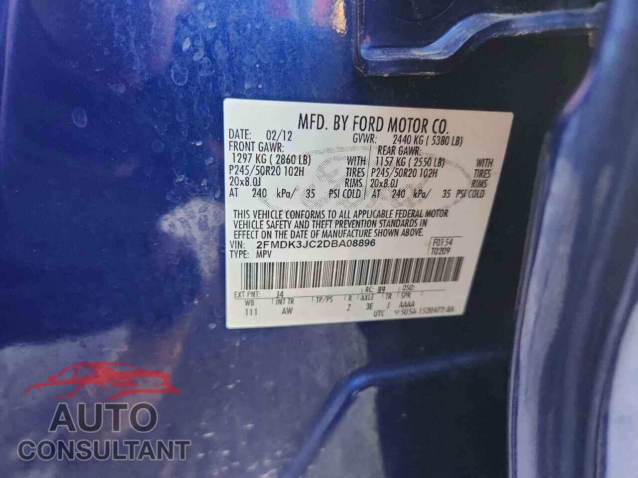 FORD EDGE 2013 - 2FMDK3JC2DBA08896