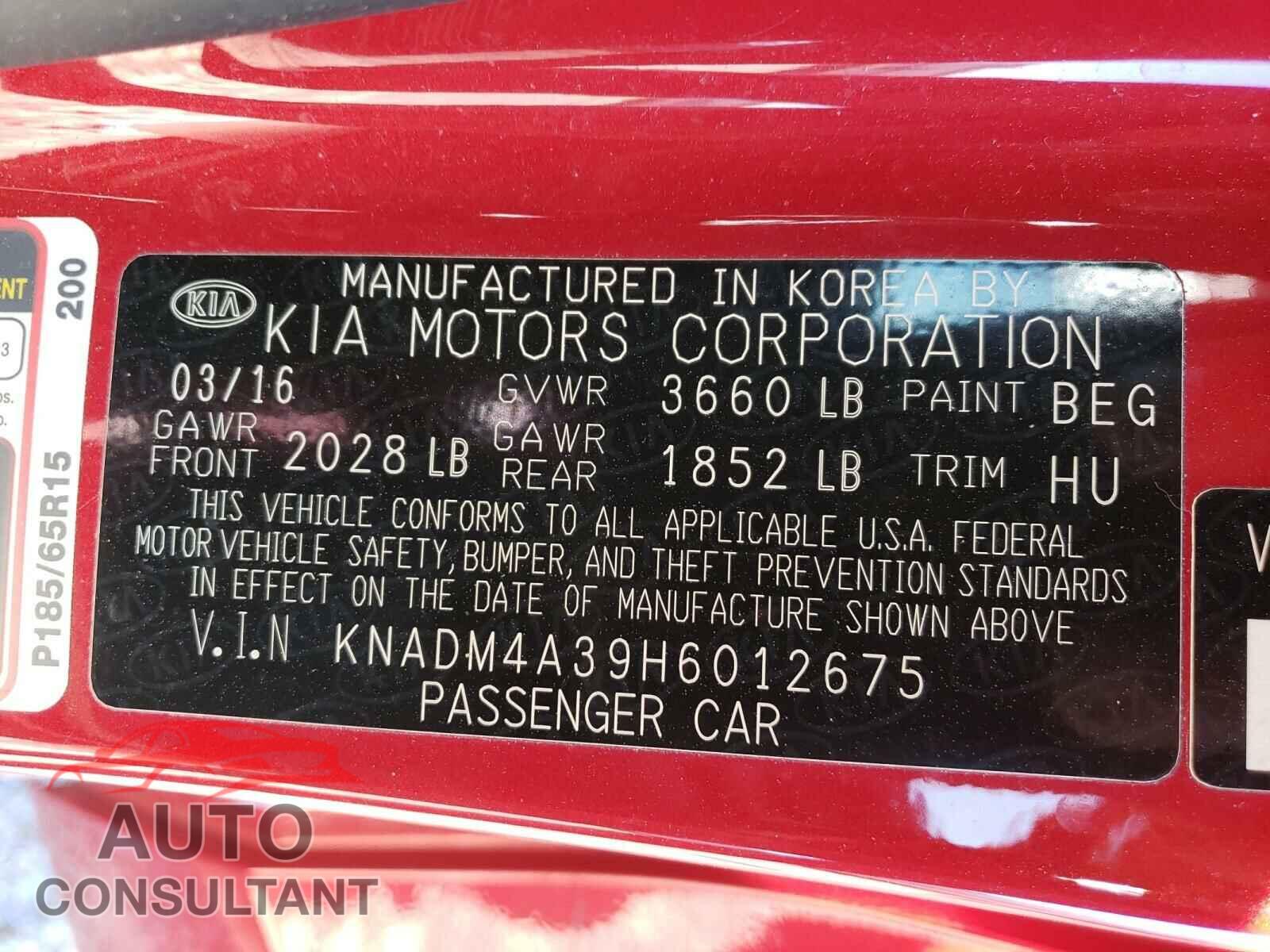 KIA RIO 2017 - KNADM4A39H6012675