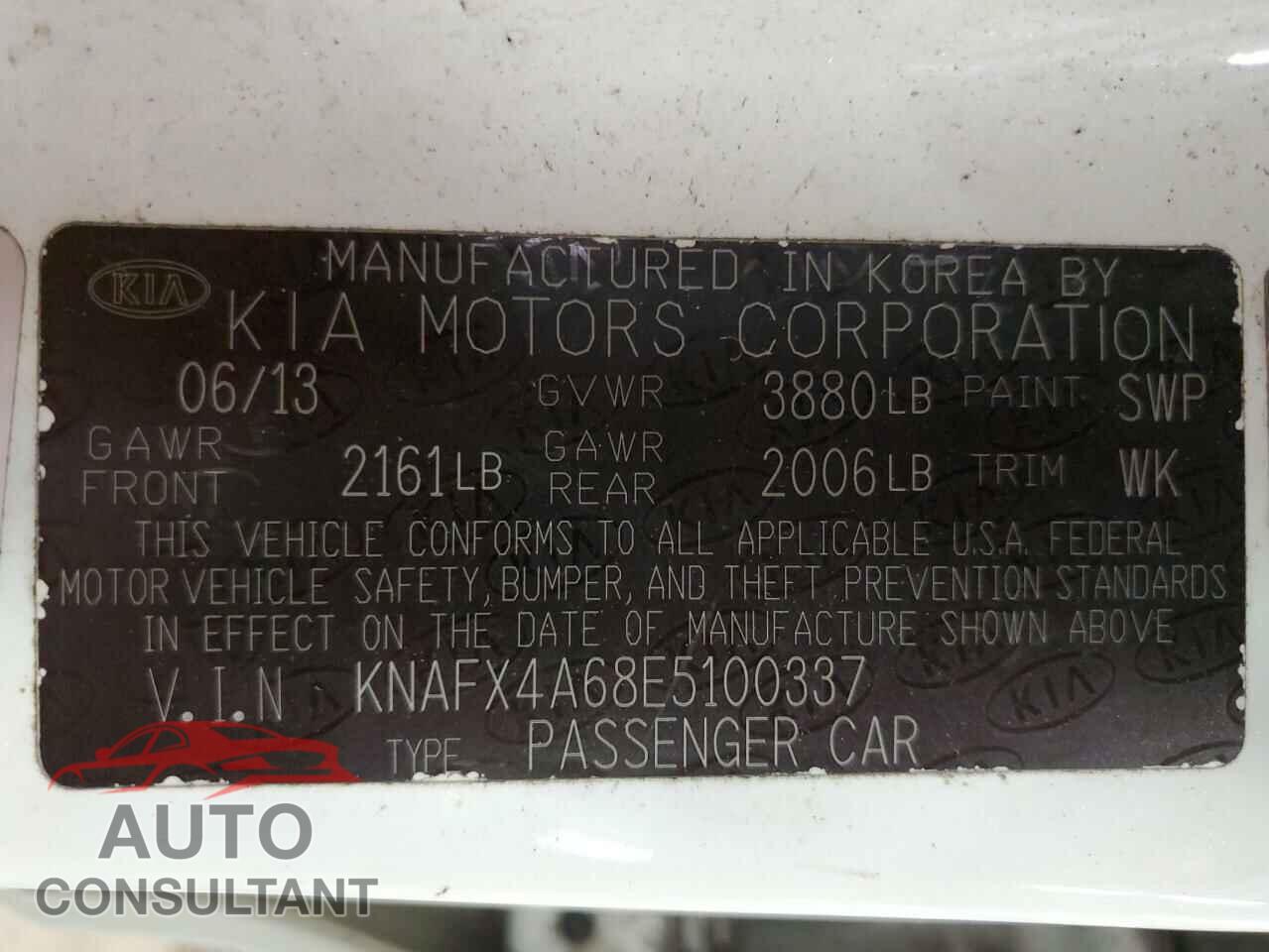 KIA FORTE 2014 - KNAFX4A68E5100337