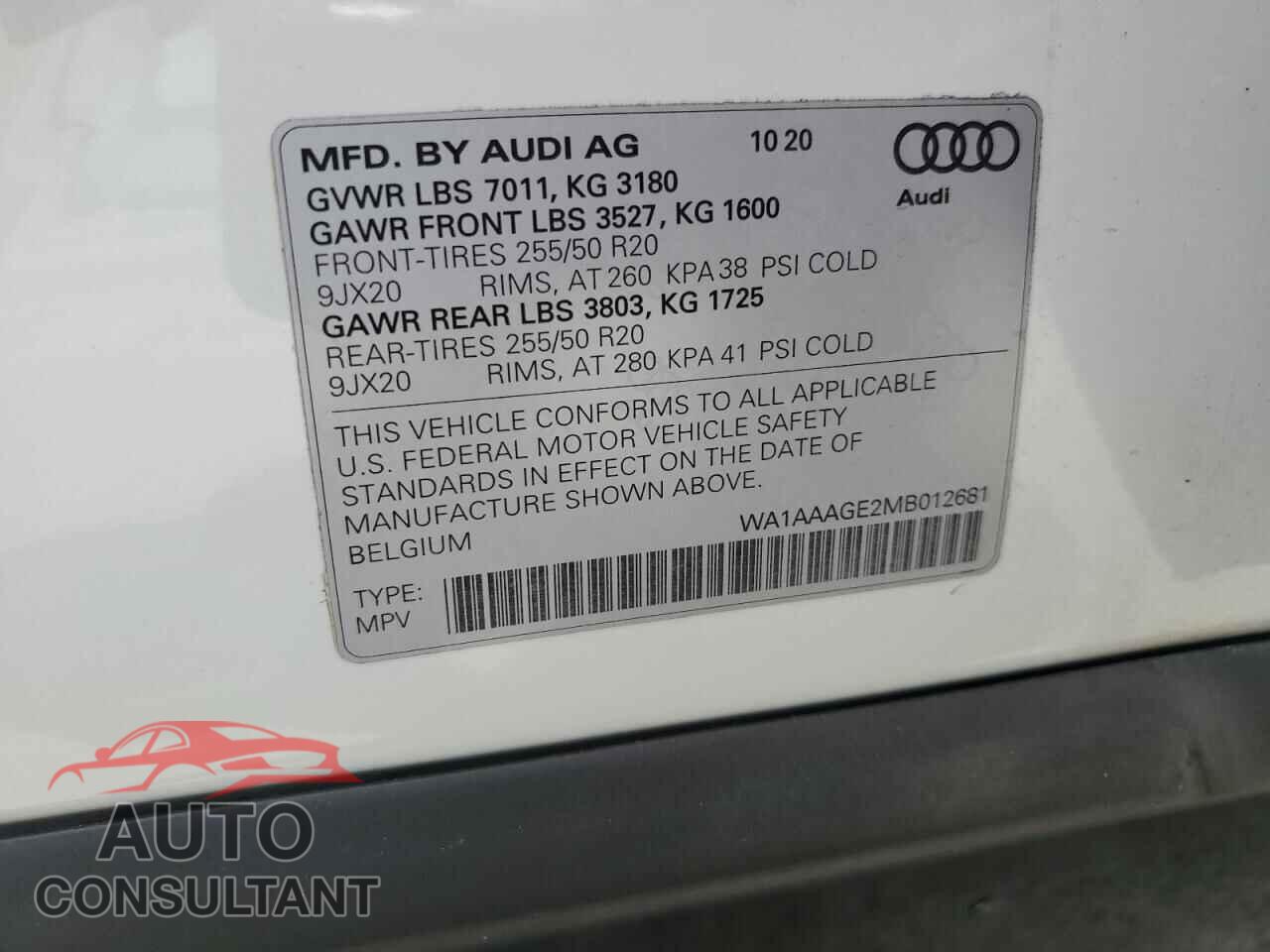 AUDI E-TRON 2021 - WA1AAAGE2MB012681