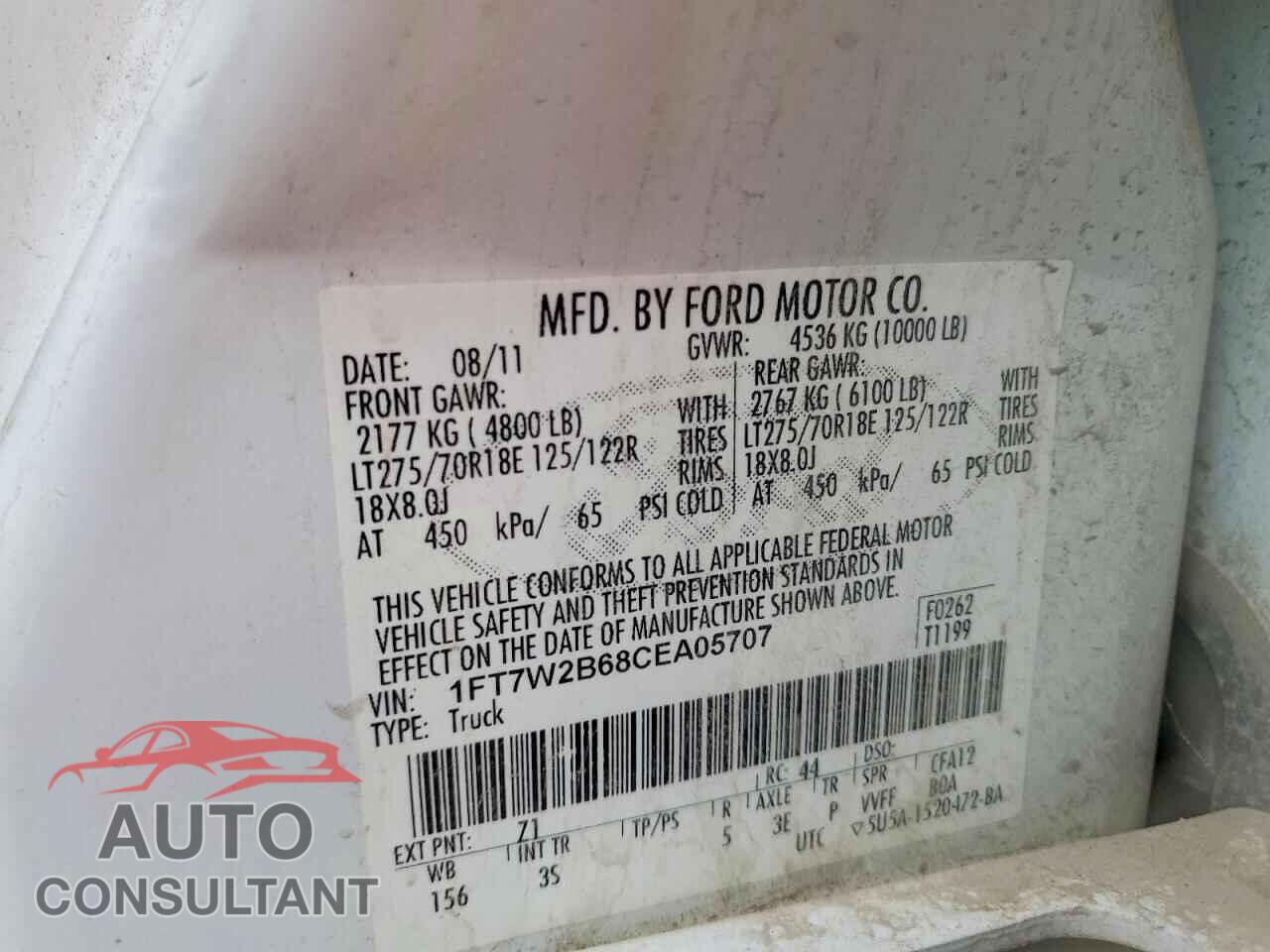 FORD F250 2012 - 1FT7W2B68CEA05707