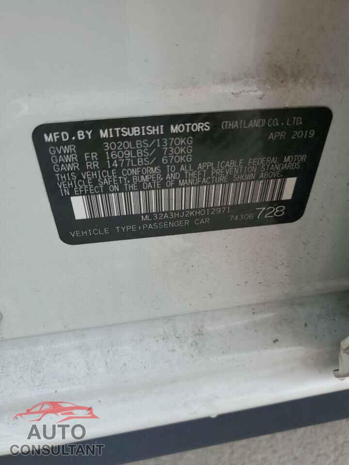 MITSUBISHI MIRAGE 2019 - ML32A3HJ2KH012971