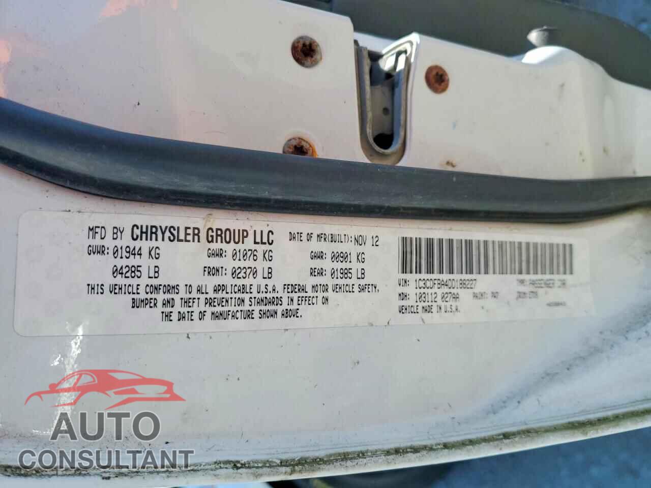 DODGE DART 2013 - 1C3CDFBA4DD188227