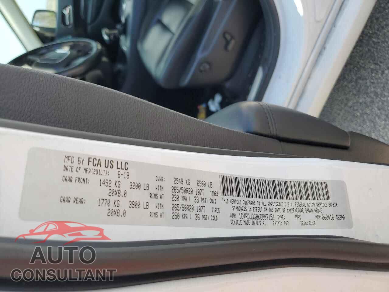 DODGE DURANGO 2019 - 1C4RDJDG8KC807151