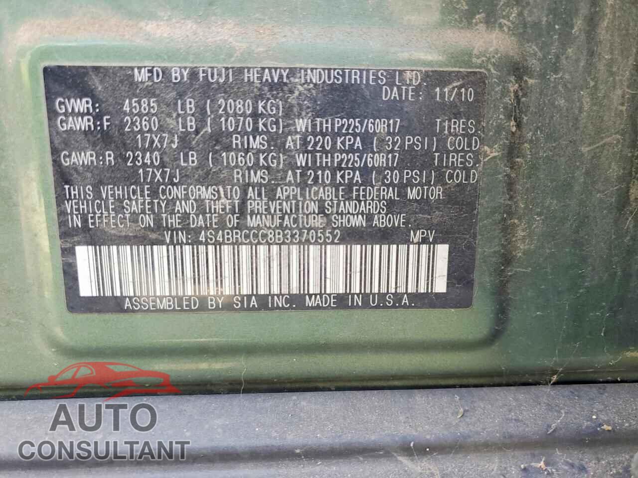 SUBARU OUTBACK 2011 - 4S4BRCCC8B3370552