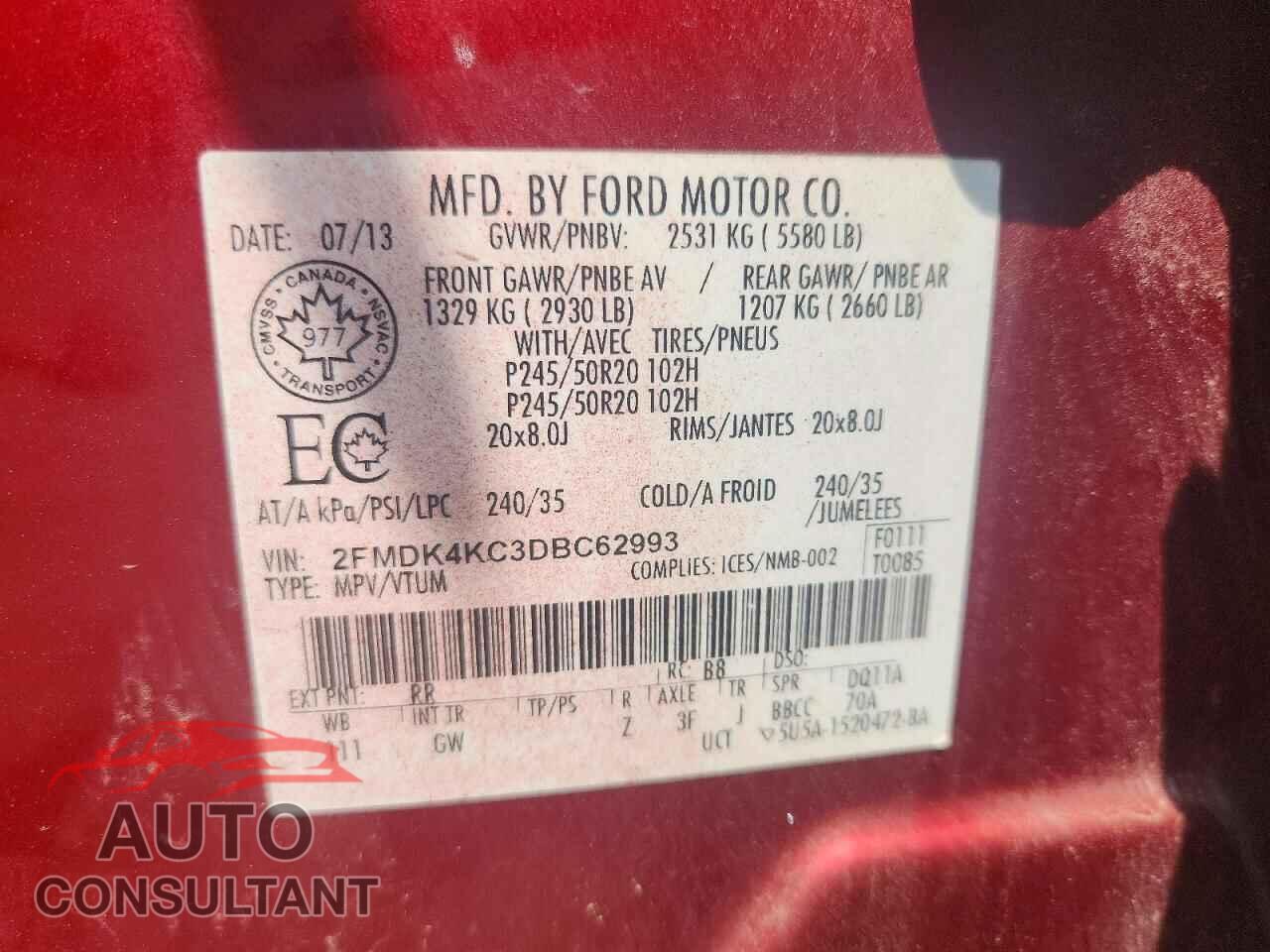 FORD EDGE 2013 - 2FMDK4KC3DBC62993