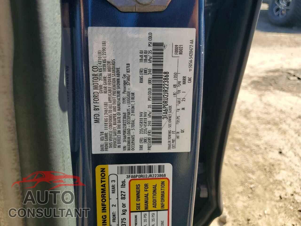 FORD FUSION 2018 - 3FA6P0RU2JR223868
