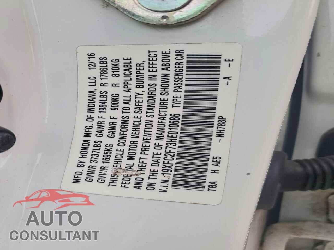HONDA CIVIC 2017 - 19XFC2F73HE010686