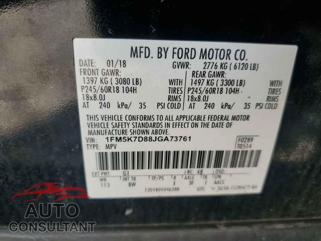 FORD EXPLORER 2018 - 1FM5K7D88JGA73761