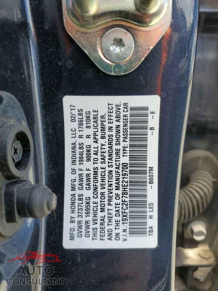 HONDA CIVIC 2017 - 19XFC2F78HE219700