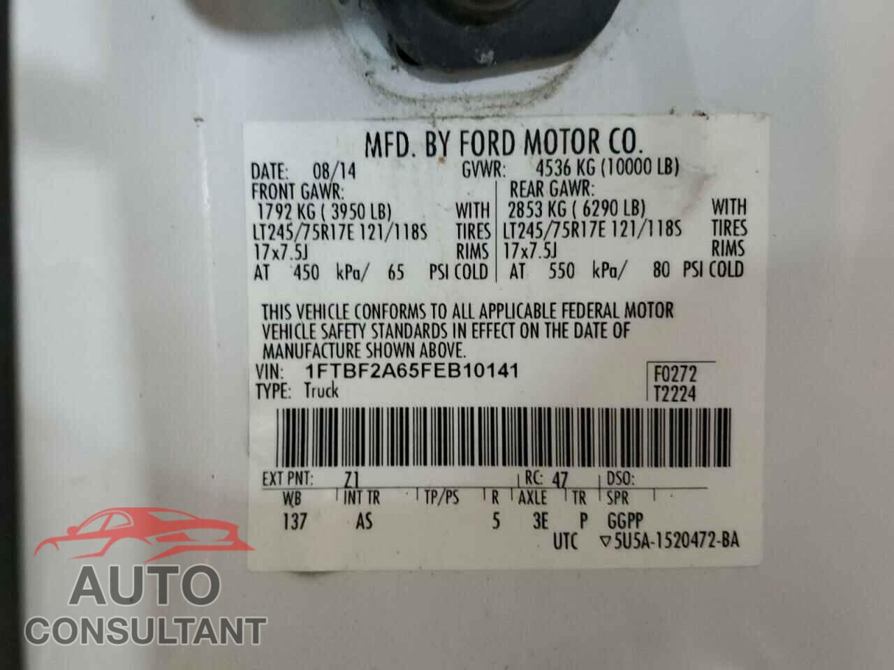 FORD F250 2015 - 1FTBF2A65FEB10141