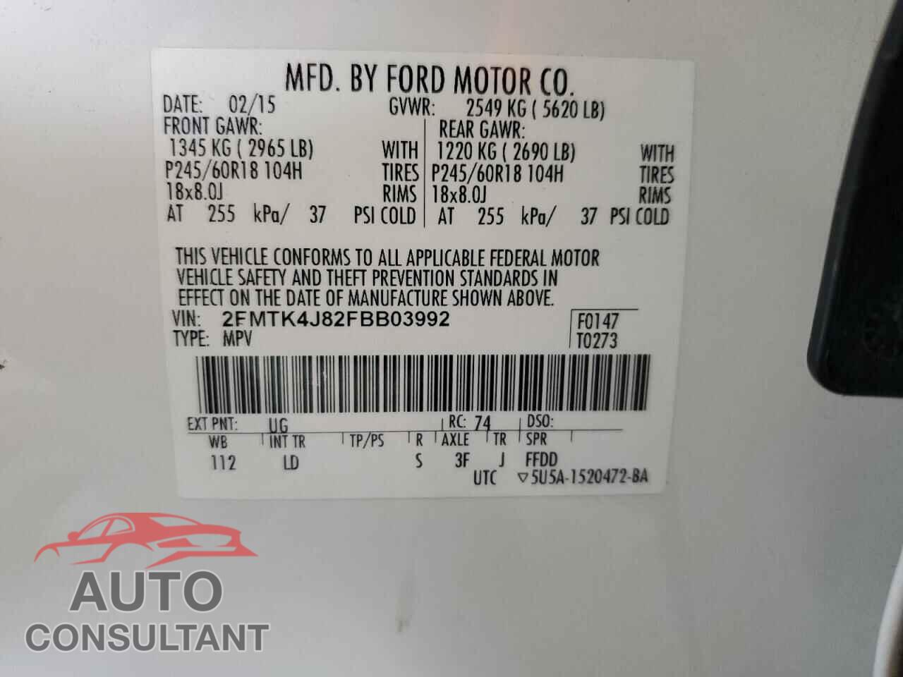 FORD EDGE 2015 - 2FMTK4J82FBB03992