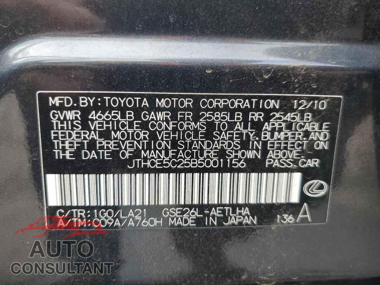 LEXUS IS 2011 - JTHCE5C25B5001156