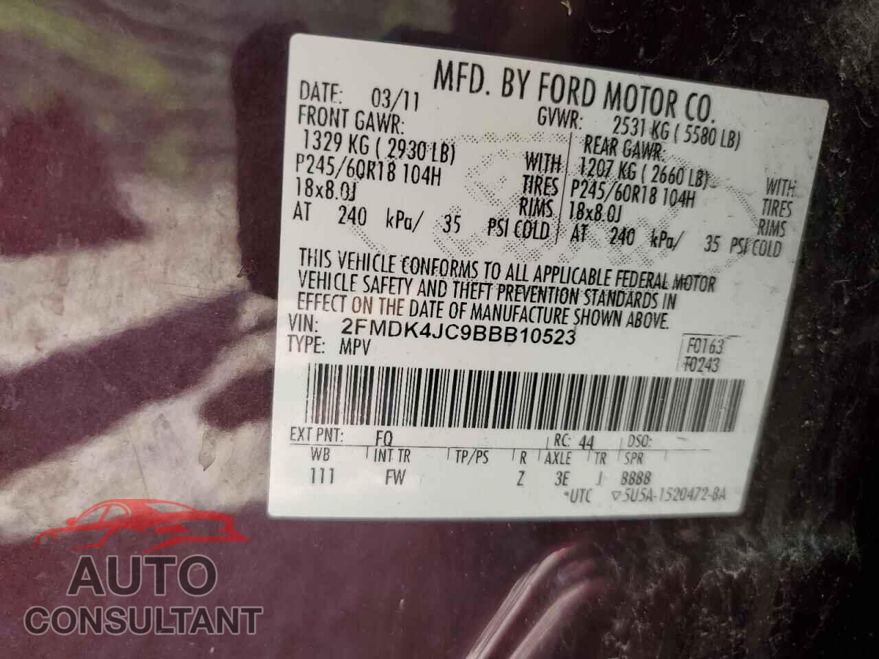 FORD EDGE 2011 - 2FMDK4JC9BBB10523