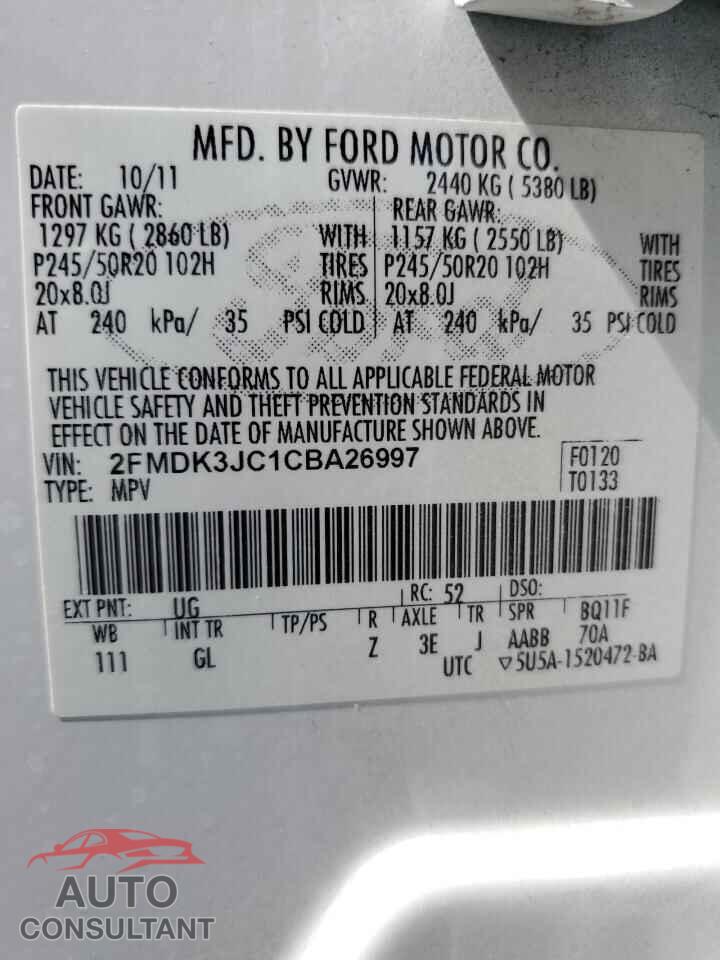 FORD EDGE 2012 - 2FMDK3JC1CBA26997