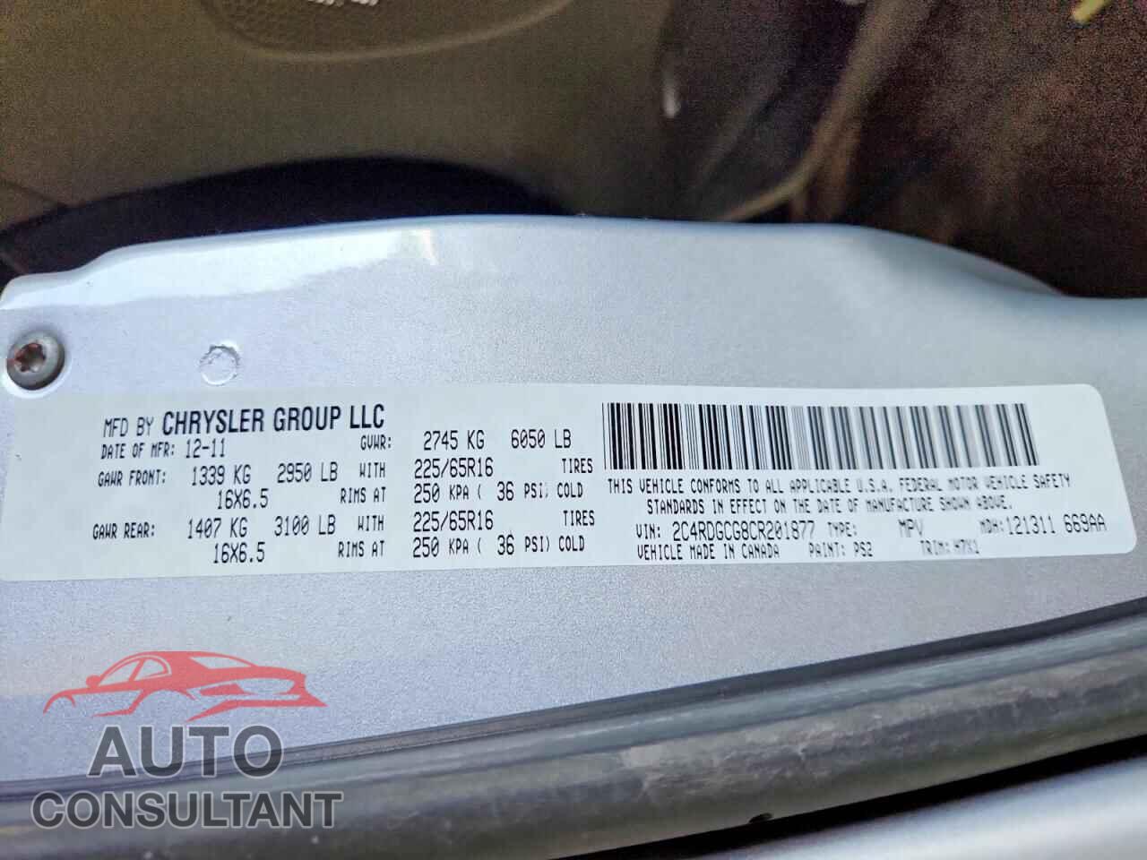 DODGE CARAVAN 2012 - 2C4RDGCG8CR201877
