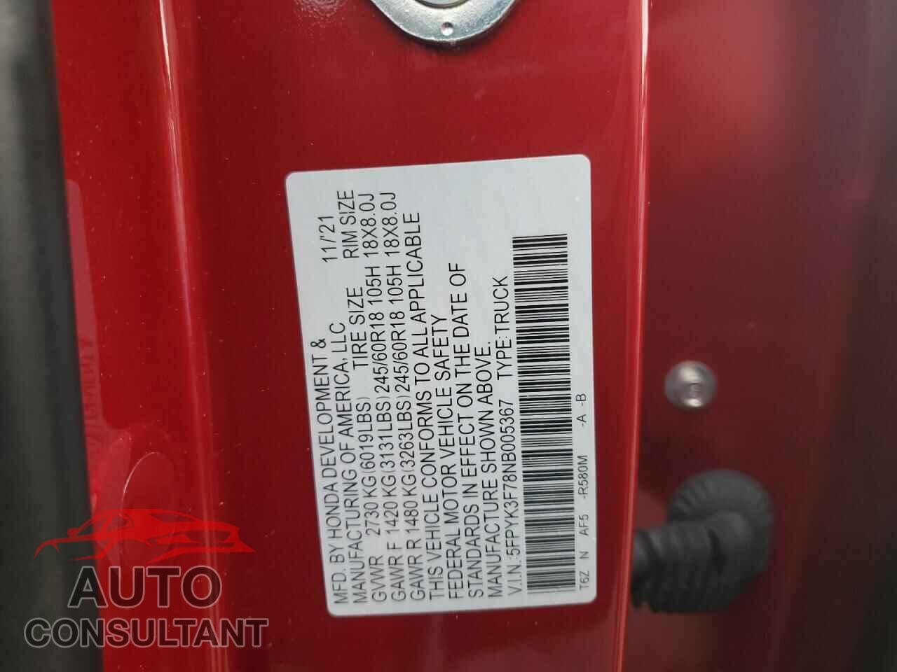 HONDA RIDGELINE 2022 - 5FPYK3F78NB005367