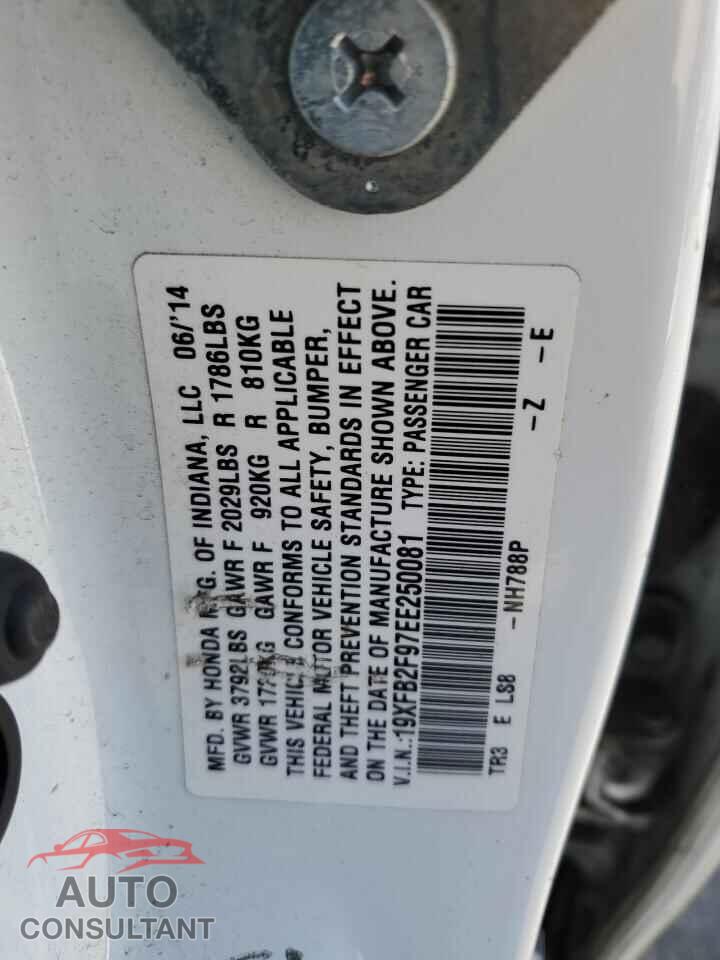 HONDA CIVIC 2014 - 19XFB2F97EE250081