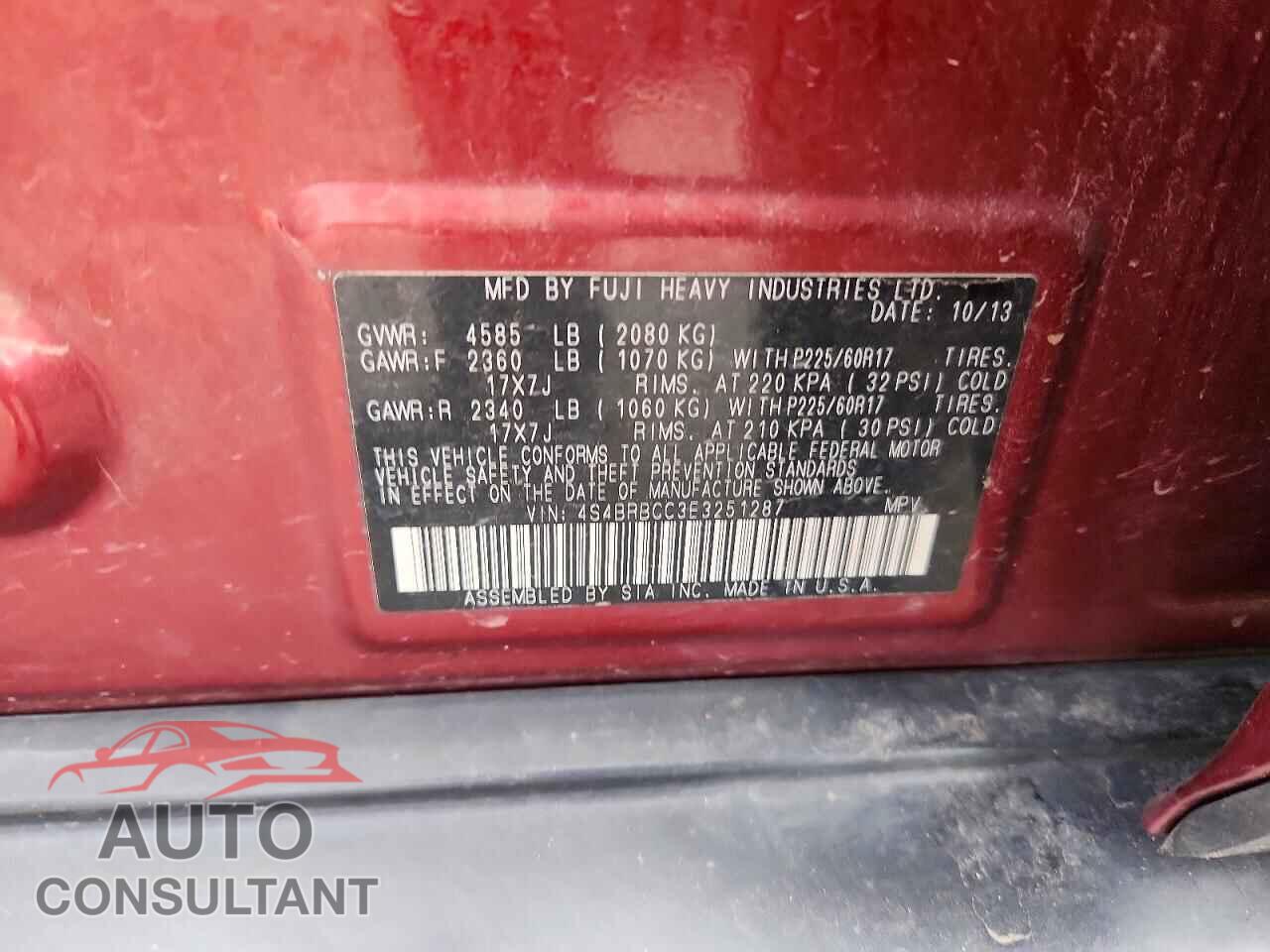 SUBARU OUTBACK 2014 - 4S4BRBCC3E3251287