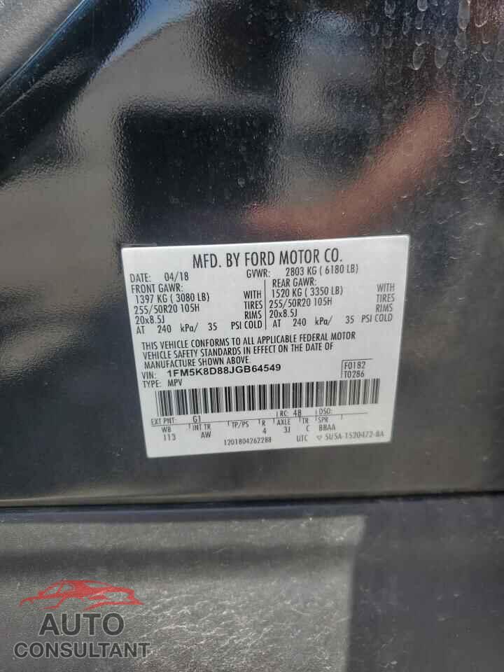 FORD EXPLORER 2018 - 1FM5K8D88JGB64549