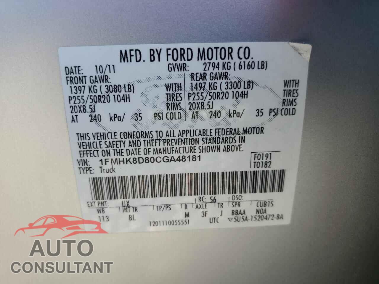 FORD EXPLORER 2012 - 1FMHK8D80CGA48181