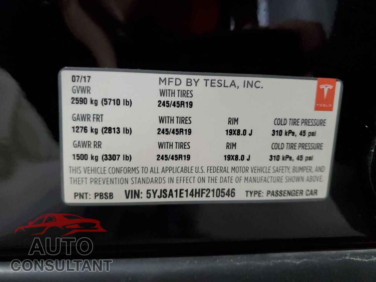 TESLA MODEL S 2017 - 5YJSA1E14HF210546