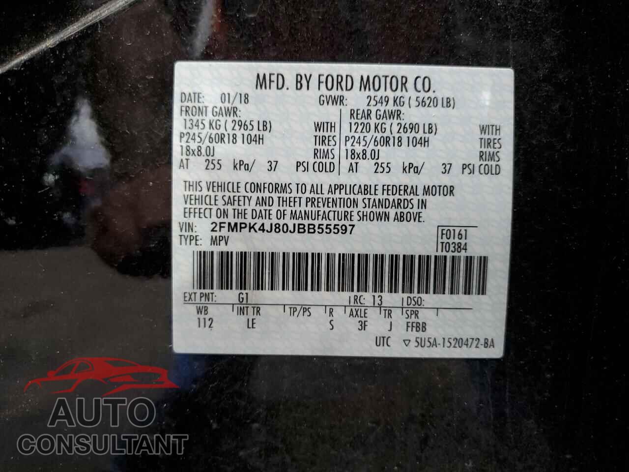 FORD EDGE 2018 - 2FMPK4J80JBB55597