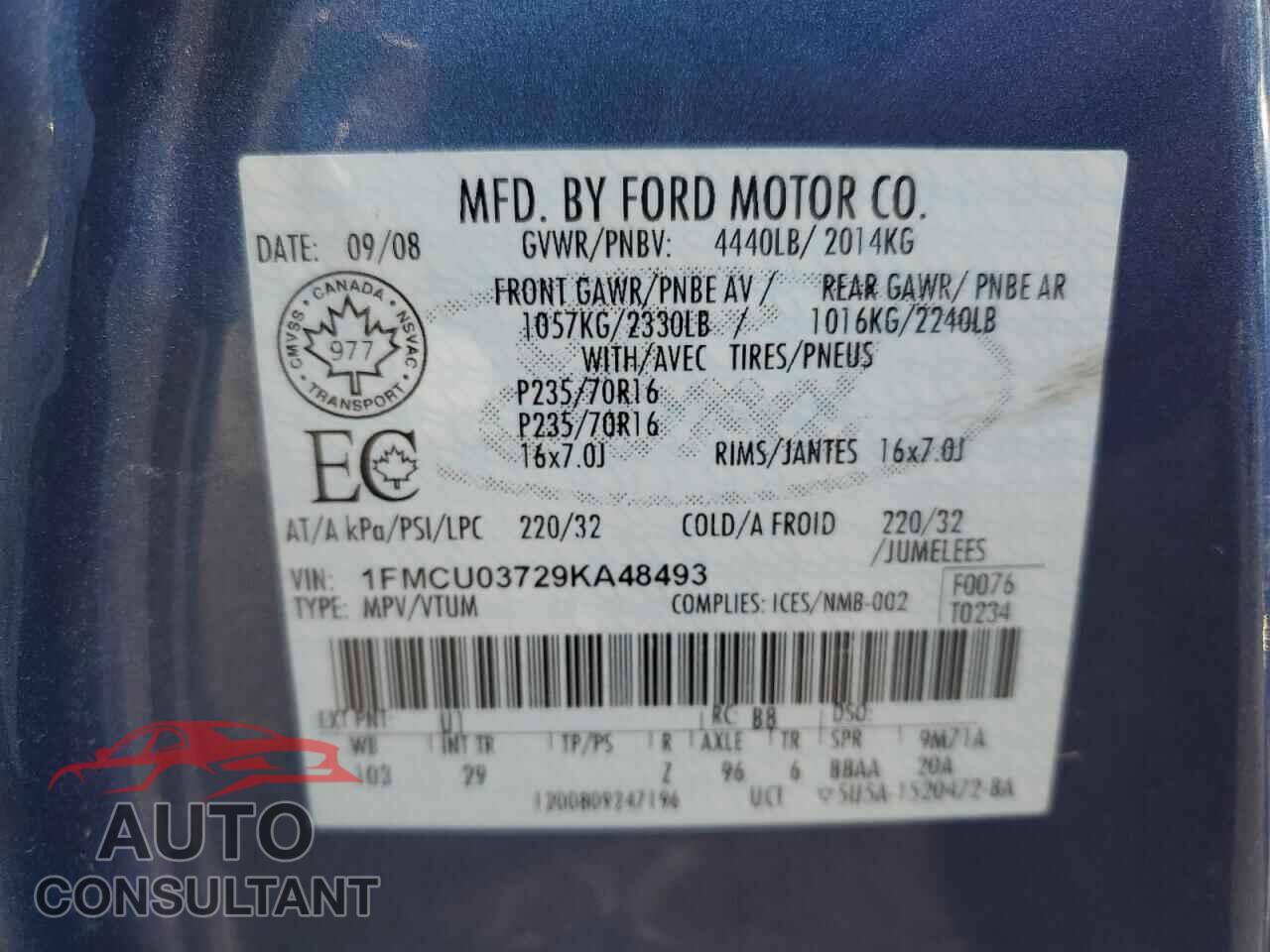 FORD ESCAPE 2009 - 1FMCU03729KA48493
