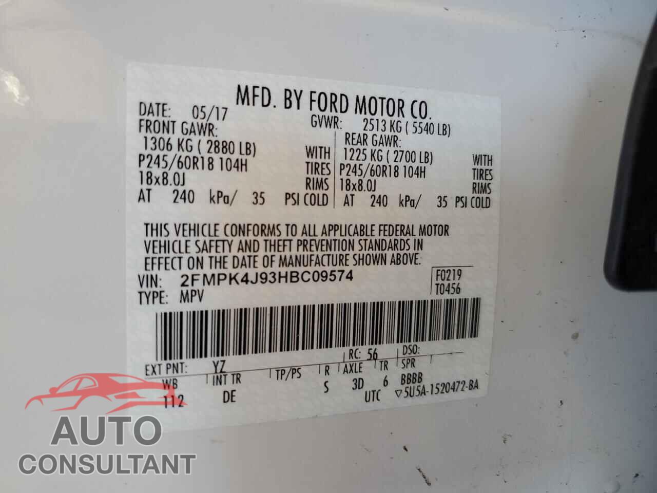 FORD EDGE 2017 - 2FMPK4J93HBC09574