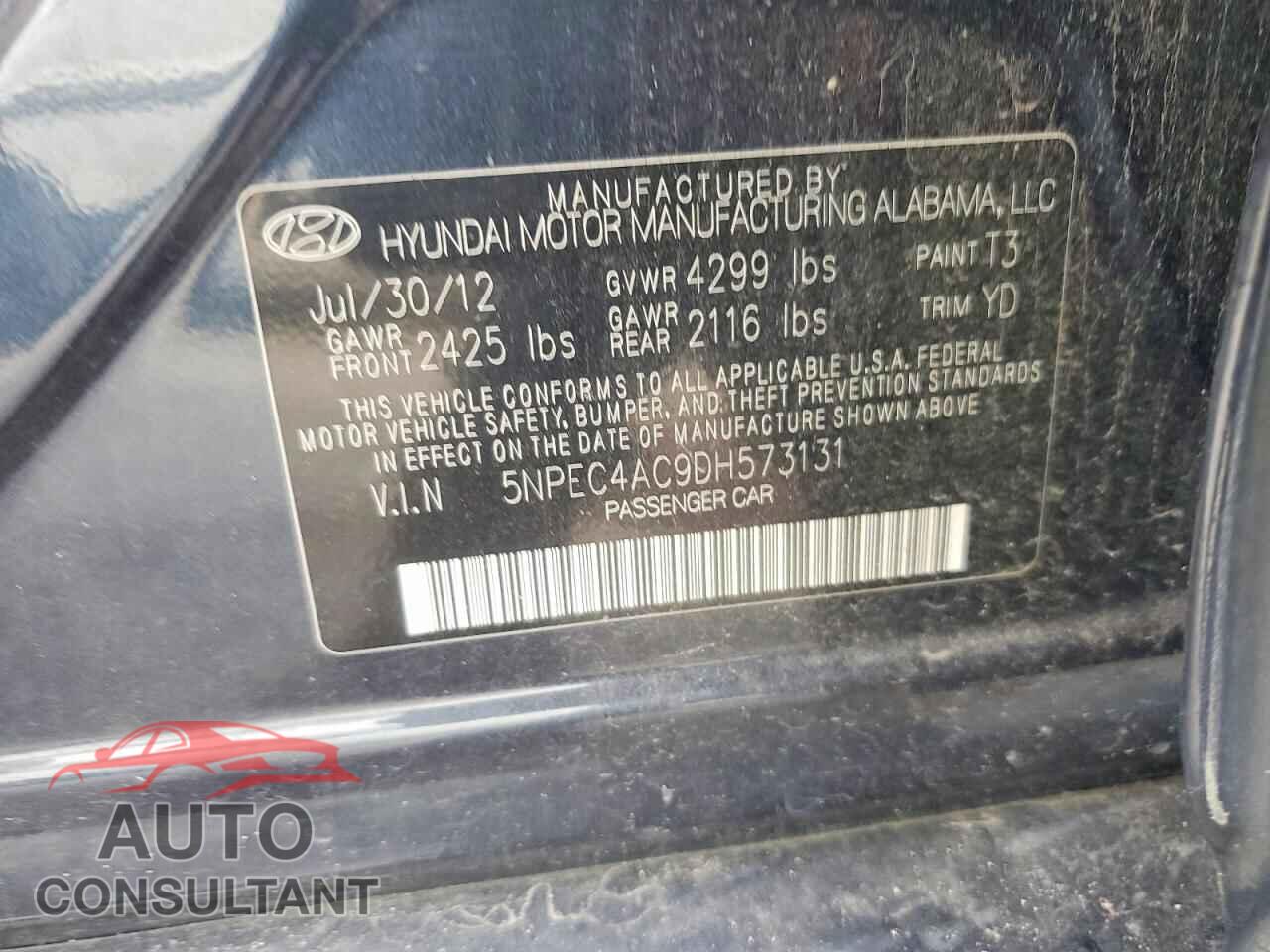 HYUNDAI SONATA 2013 - 5NPEC4AC9DH573131