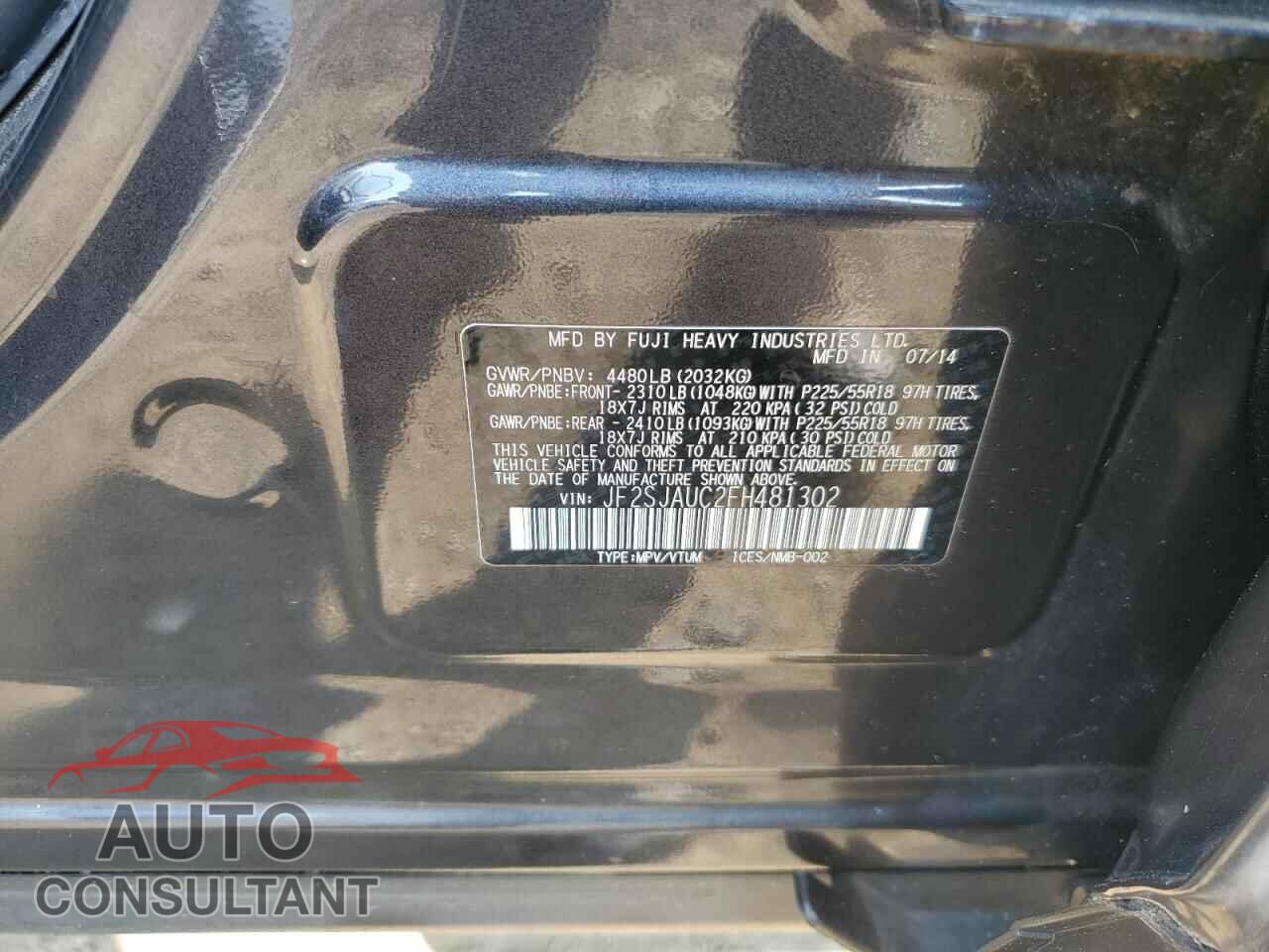 SUBARU FORESTER 2015 - JF2SJAUC2FH481302